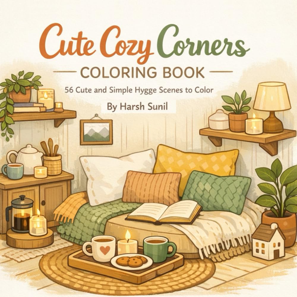 Cute Cozy Corners Coloring Book: 56 Cute And Simple Hygge Scenes To Color