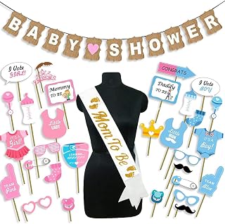 Party Propz Baby Shower Decoration Items - 31pcs Baby Shower Props For Photoshoot | With Mom To Be Sash | Mom To Be Props... Price In India