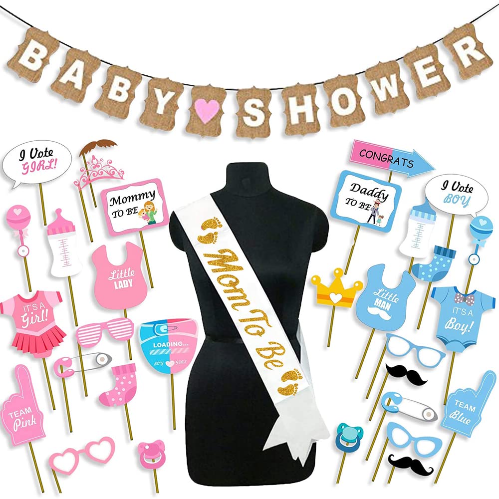 Party Propz Baby Shower Decoration Items - 31pcs Baby Shower Props For Photoshoot | With Mom To Be Sash | Mom To Be Props...