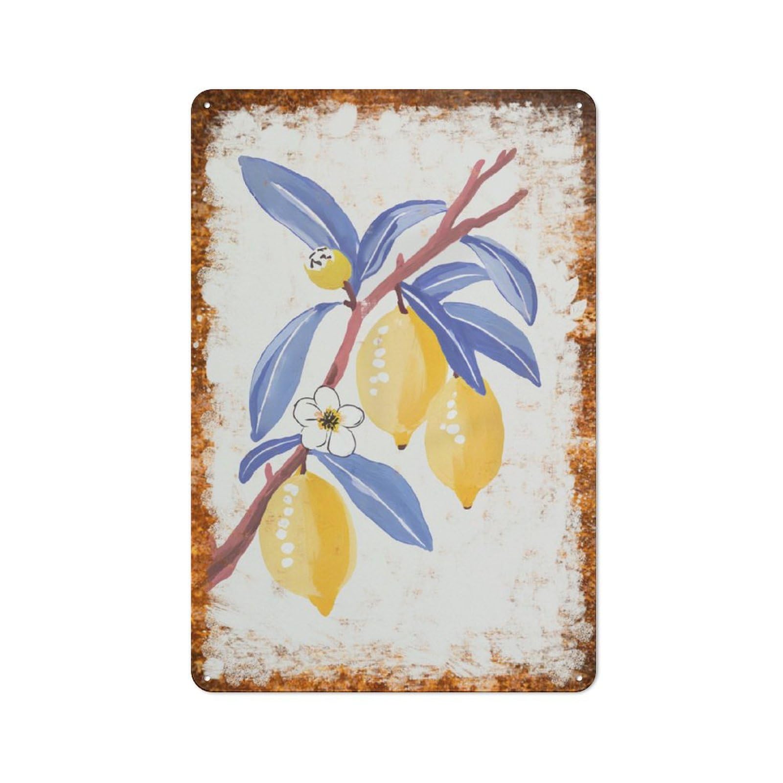 Metal Tin Sign Lemon Minimalist Watercolor Pattern Vintage Rustic Wall Art Kitchen Bathroom Bedroom Living Room Cafe Farmhouse Entryway Office Garage Home Bar Laundry Room Porch Patio 6x8 Inch