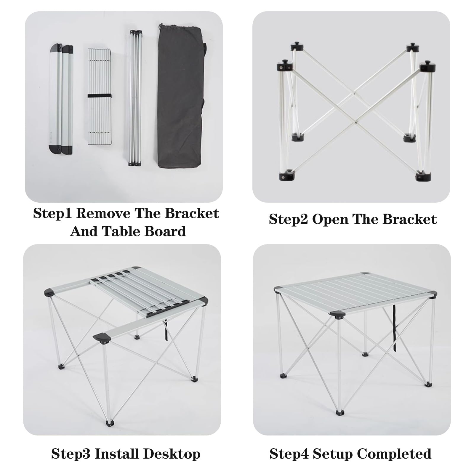 Tragbarer, faltbarer Campingtisch – leichtes Aluminium mit Tragetasche für Outdoor-Aktivitäten, Strand, Garten, Balkon, Partys – ideal für Picknicks und Heckklappe