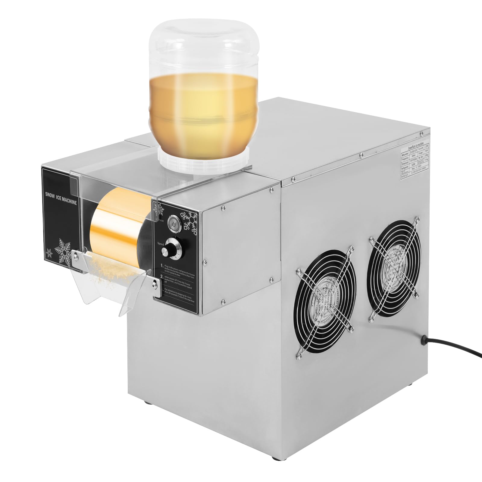 Máquina de hielo comercial de copo de nieve, 120 kg/día, máquina de hielo de copo de nieve 304, de acero inoxidable, compresor de refrigeración refrigerado por aire, 750 W/220 V (tipo botón)