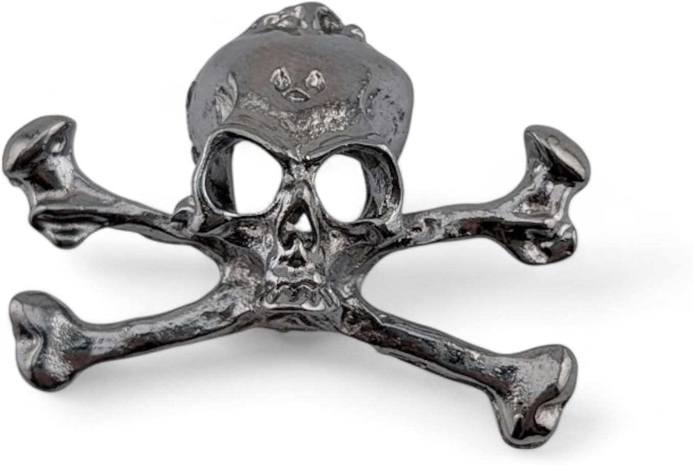 Gunmetal Black Jolly Roger Pin dark silvertone skull & crossbones metal pirate brooch