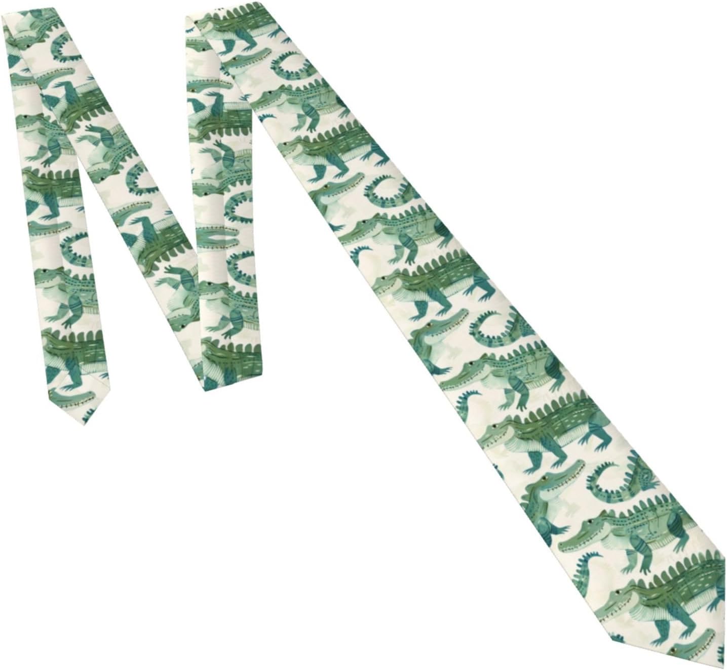 Famame Men's Tie Necktie Funny Novelty Green Crocodiles Prints Neckties for Men Formal Party Business Regular Length Neckties Soft Ties Designer Wedding