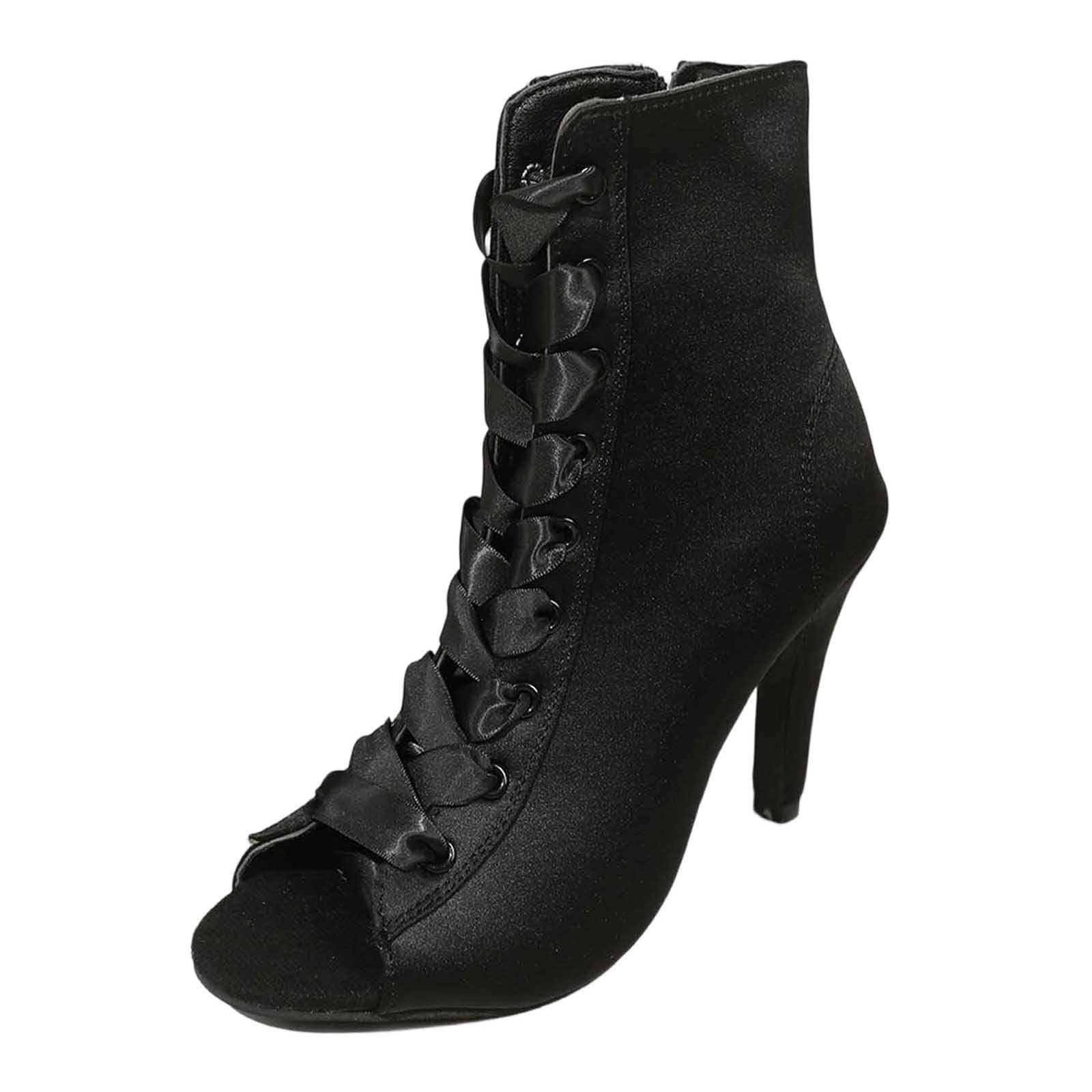 Scarpe da donna glitterate a bocca di pesce, con tacco a spillo, con lacci, eleganti stivaletti alla caviglia, scarpe da ballo per feste, matrimoni, tempo libero, comode scarpe estive