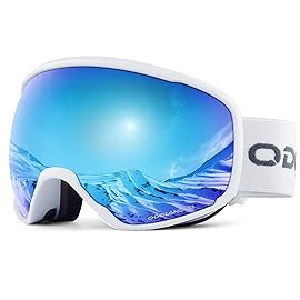 Odoland Snow Ski Goggles S2 Double Lens Anti-Fog OTG Windproof UV400 Eyewear for Men, Women and Youth-Skiing Snowboarding, Mirror REVO Blue vlt 15%