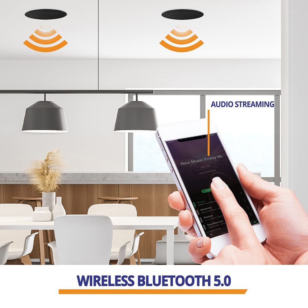 Power Dynamics NCBT8B - Haut-Parleurs de Plafond Bluetooth - Noir, Livrés par Paire, 8 Pouces, 80 Watts, Design Élégant, Enceintes Public Address, Idéal pour Les Bars, Magasins, Restaurants…