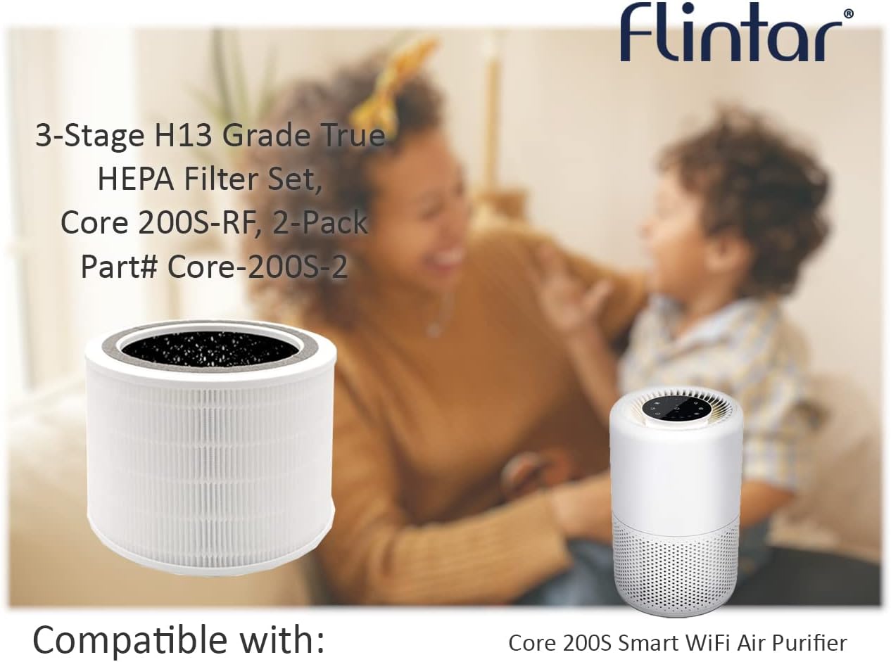 Flintar Core 200S Replacement Filter, Compatible with LEVOIT Core 200S Smart WiFi Air Purifier, 3-Stage H13 Grade Filter Set, Core 200S-RF, 2-Pack