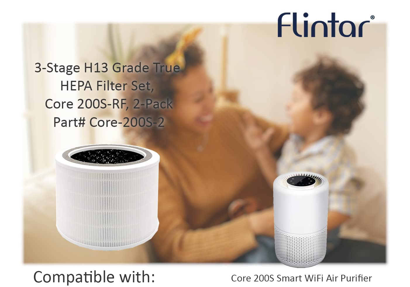 Core 200S True HEPA Filtros de repuesto, compatibles con LEVOIT Core 200S Smart WiFi purificador de aire, juego de filtros H13 True HEPA de 3 etapas, Core 200S-RF, paquete de 2