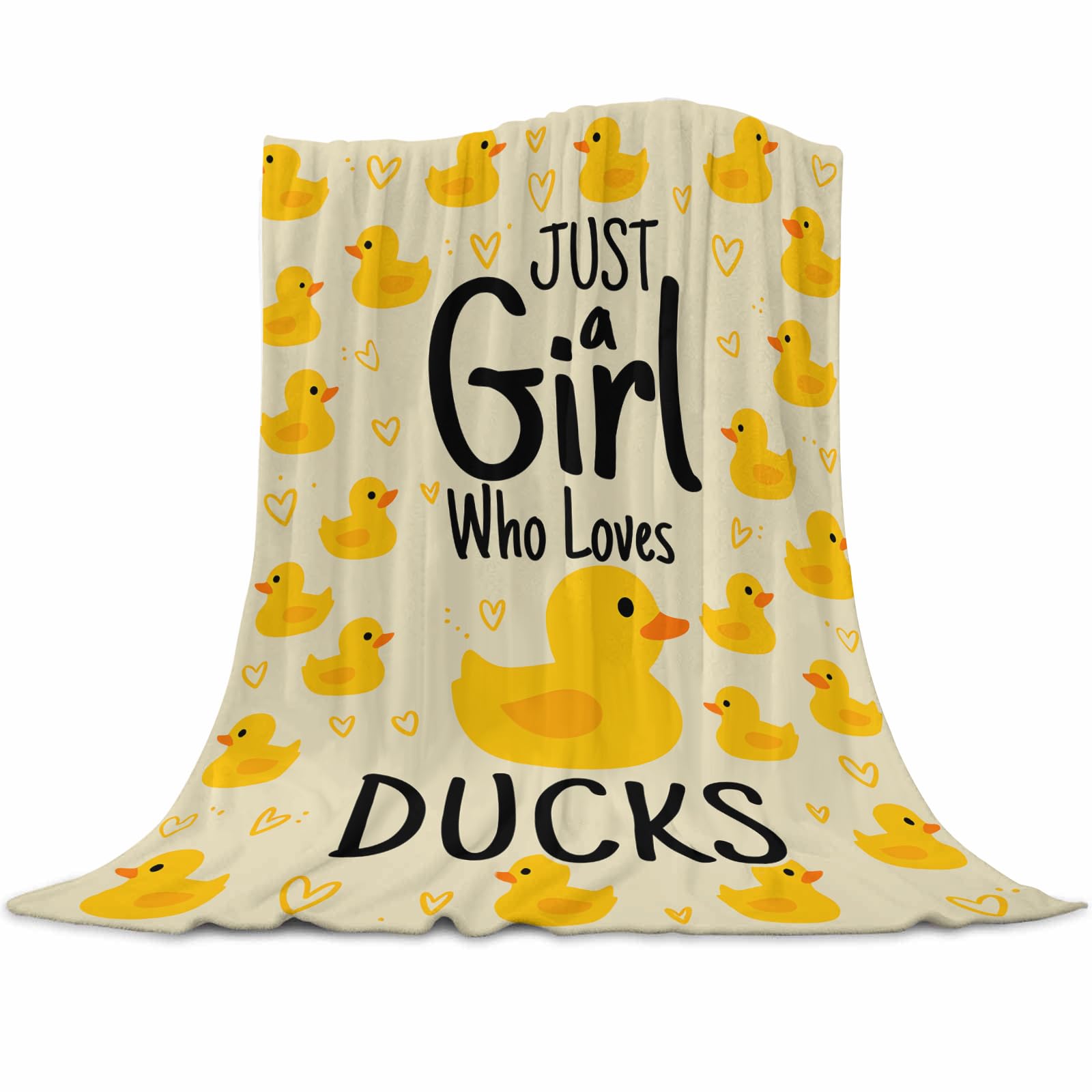 Qucarder Rubber Duck Throw Blanket Just a Girl Who Loves Ducks Throw Blankets Lightweight Cozy Flannel Blanket for Women Girls Kids Living Rooms Bedroom Couch Sofa Home Decor 75x100cm