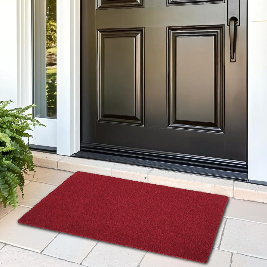 Encasa XO Coir Door Mats for Home Entrance | (60x40 cm), Red | Thick Anti-Slip Doormat with PVC Back | Ideal for Indoor, Outdoor, Patio, Home and Office | Durable and Easy to Clean