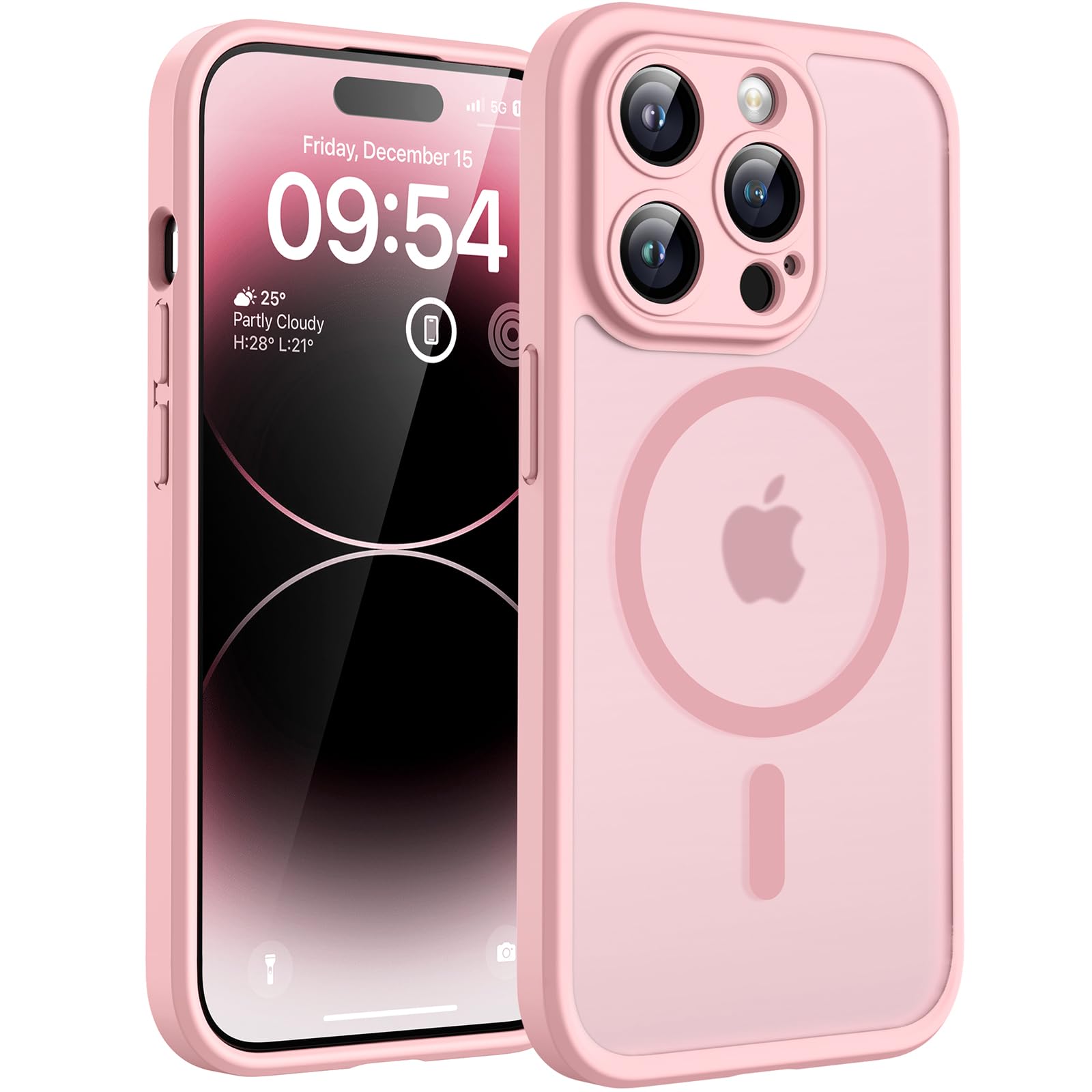 TOCOL Cover Magnetica per iPhone 14 Pro 6,1 Pollic, Compatibile con MagSafe, Protezione Fotocamera Integrata, Custodia Antiurto Traslucida Opaca, Rosa Chiaro