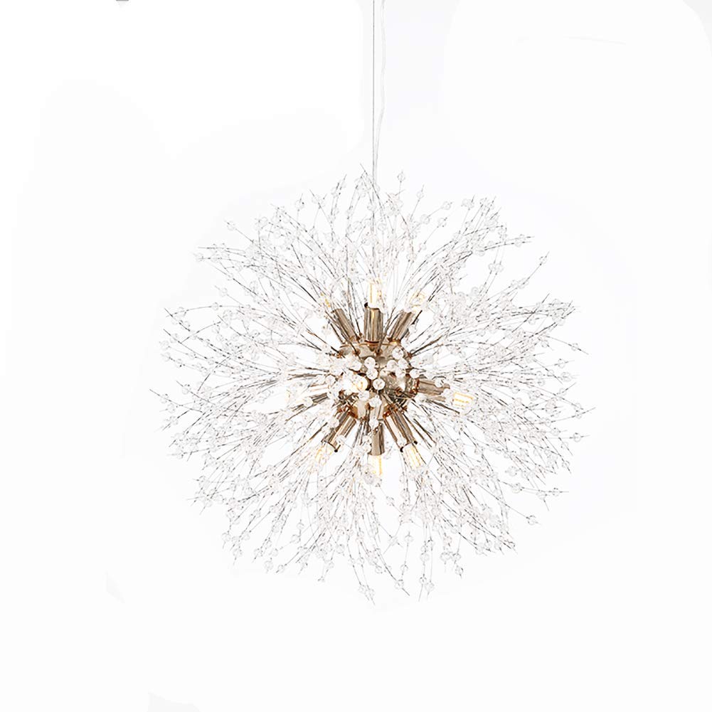 SYAXVOM Dandelion Crystal Chandelier Modern G9 Adjustable Sputnik Ceiling Light for Dining Room Bedroom Living Chrome Finish 9 Head Firework Design Stylish Home Lighting