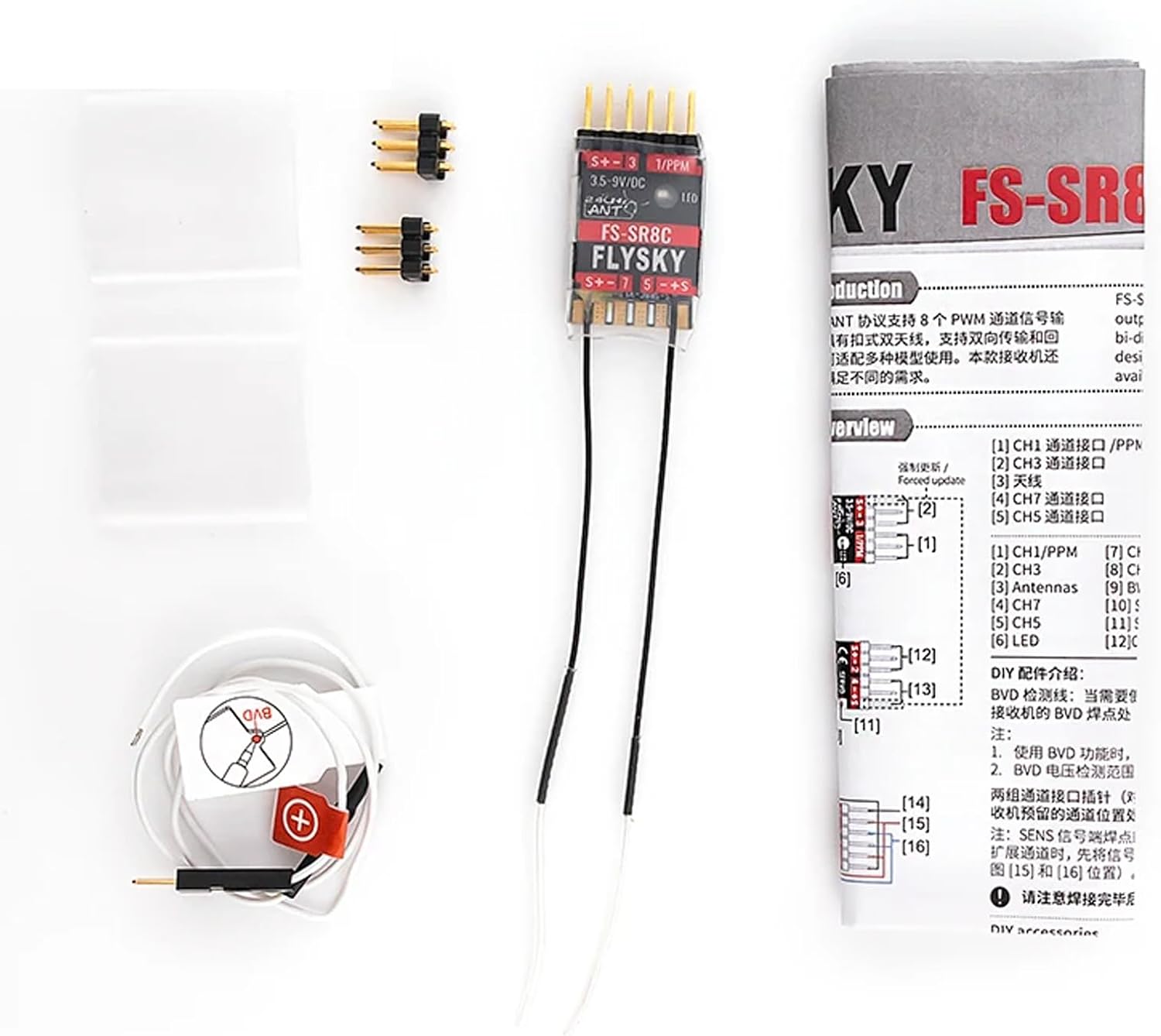 GoolRC Flysky FS-SR8C Receiver, 2.4GHz 8CH Receiver ANT Protocol Dual Antennas Compatible with Flysky FS-ST8 Radio Transmitter for RC Airplanes and Robots