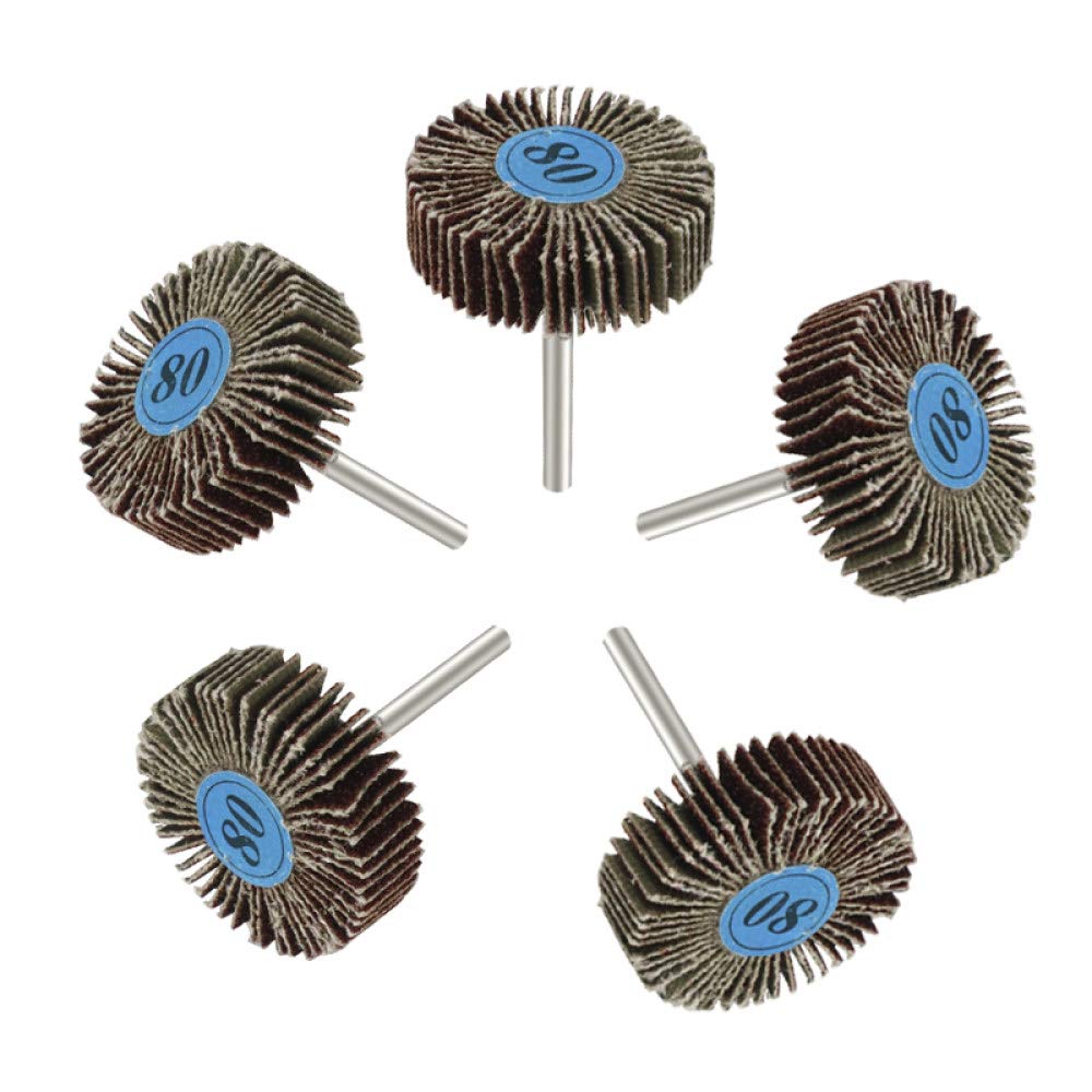 Schleifmaschine Schleiflamellenschleifer, Fächerschleifscheiben aus Papier mit Körnung 80, 3 mm Schaft, Verschlusspolierscheibe for Drehwerkzeug, 5 Stück(5pcs Set)