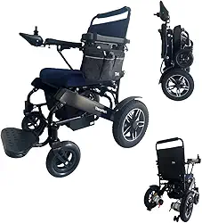 Cadeira de Rodas Elétrica Motorizada Leve Dobrável Com Controle Remoto Vai no Avião Assento 44 cm Preto