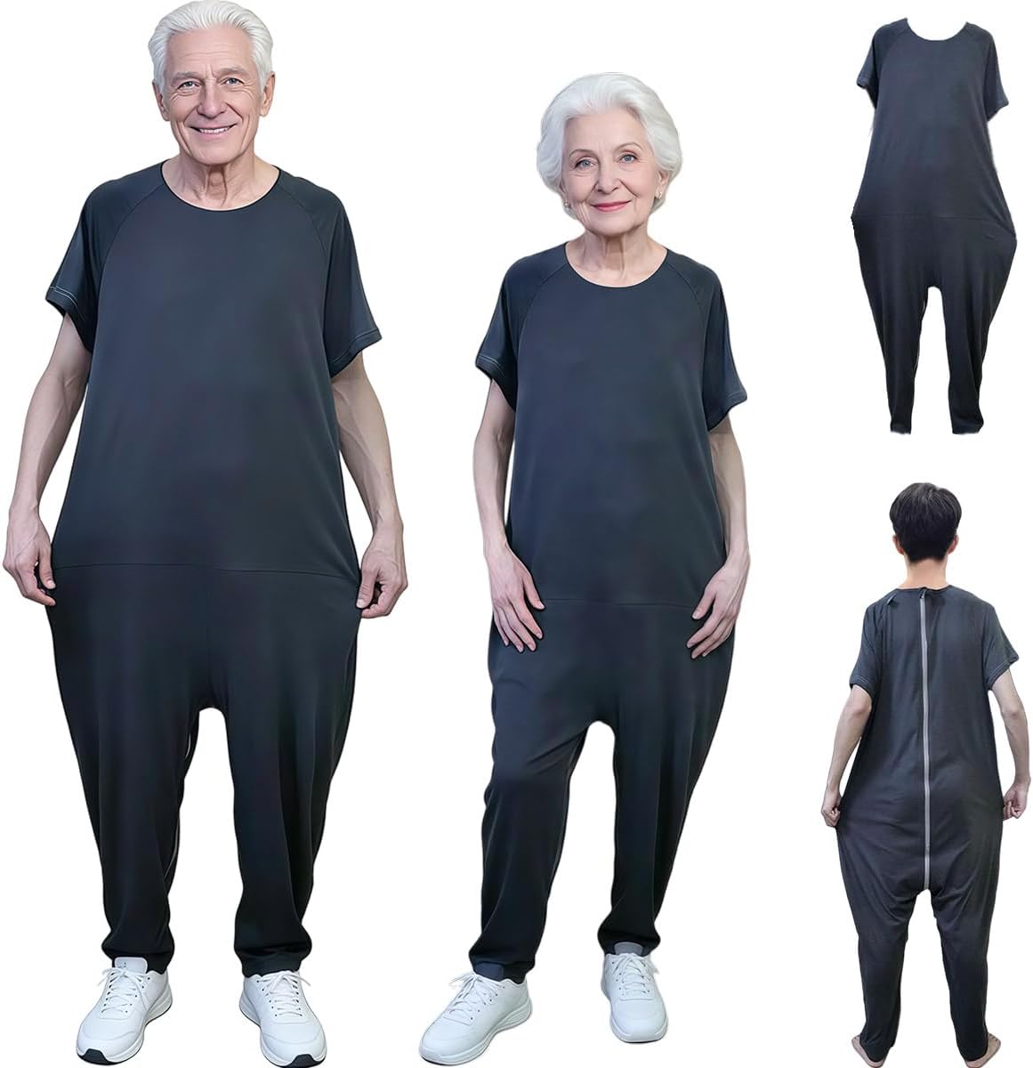 Unisex Anti-Strip Adaptive Jumpsuit with Back-Zipper,One-piece Short-sleeved Trousers,Suitable for Seniors,Incontinence Care,Dementia Patient,Alzheimer’s Patients