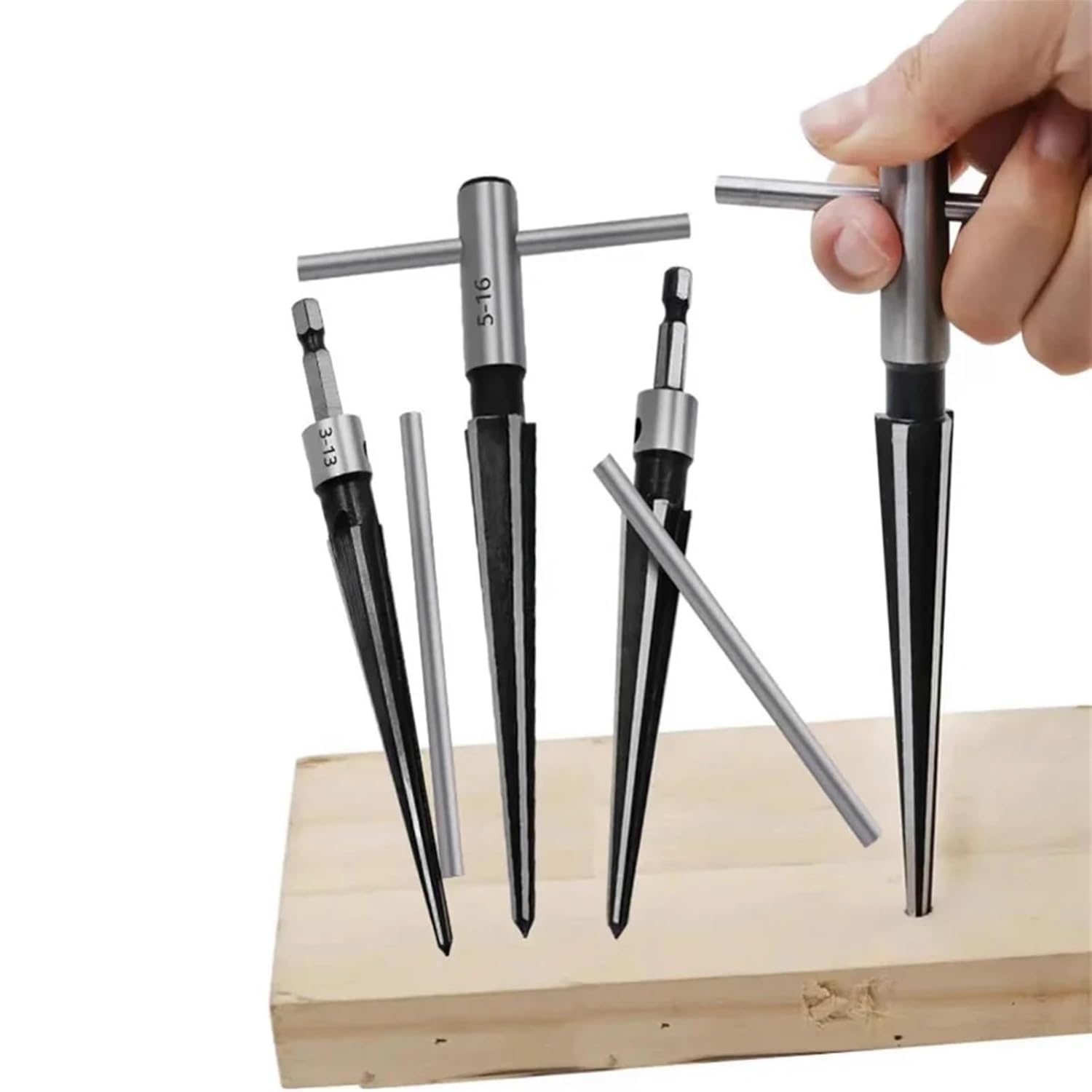 T Handle Tapered Tool Drill Bit Bridge Pin Hole Hand Held Reamer 6 Flute Chamfer Reaming Woodworker Cutting Tool Core 5-16mm 1Pcs(3-13mm) HJDIPCKYVG
