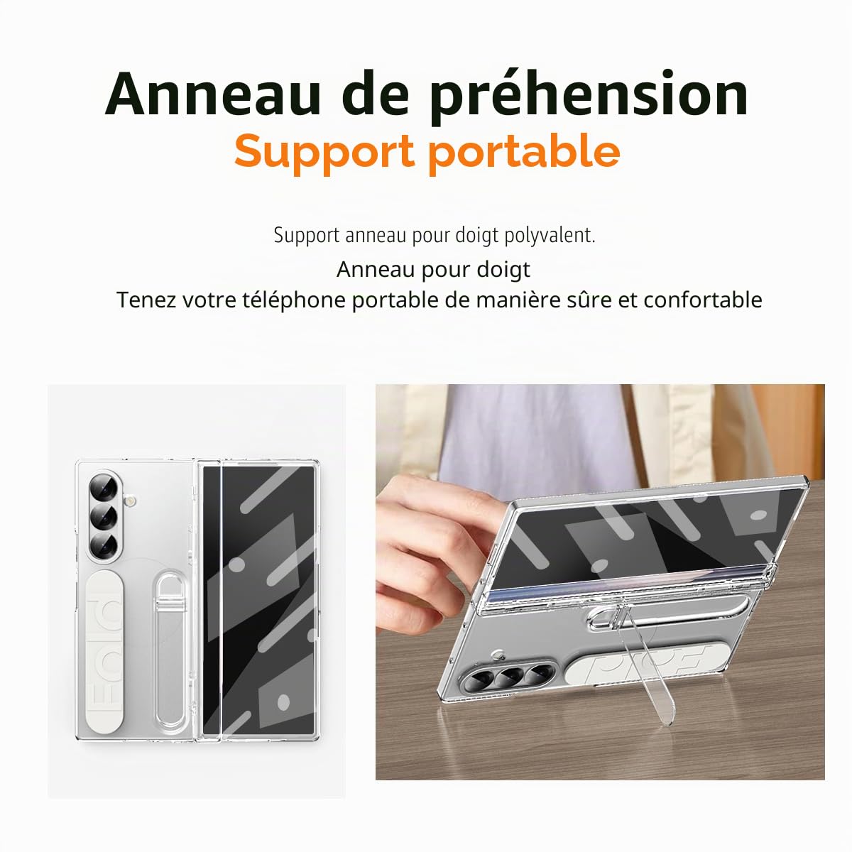 Coque pour Samsung Galaxy Z Fold 7 avec protecteur d'écran intégré/Boucle à bague pour les doigts/Protection des charnières/Support avec pied et protection contre les chocs - Étui souple antidérapant