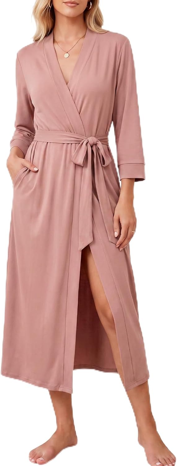 Ekouaer Women Robes Long Knit Bathrobe Soft Kimono Loungewear with Pockets