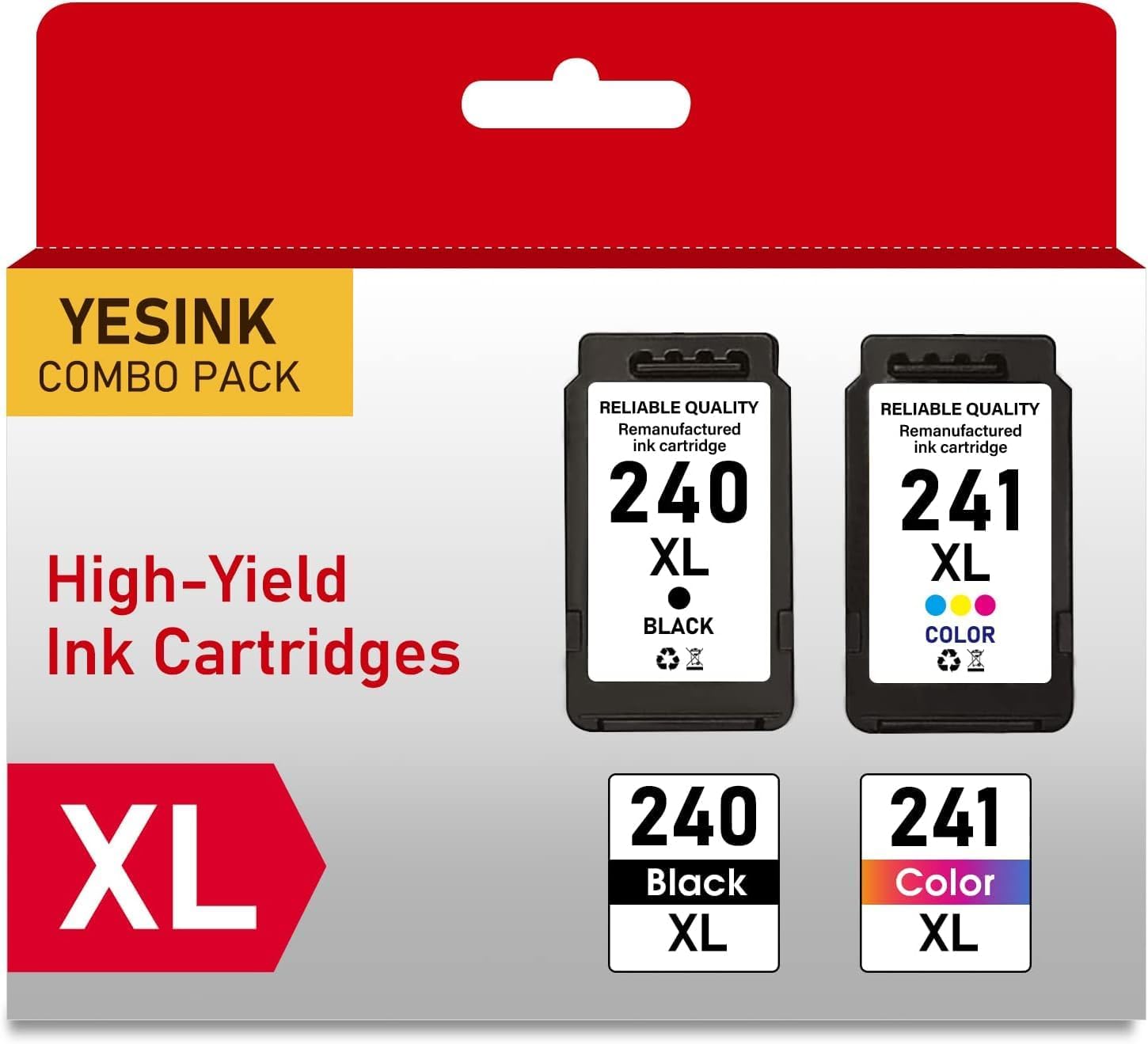 PG-240XL CL-241XL Ink Cartridges Replacement for Canon 240 241 Black and Color Remanufactured 240XL 241XL Combo Pack use to Canon PIXMA MG3620