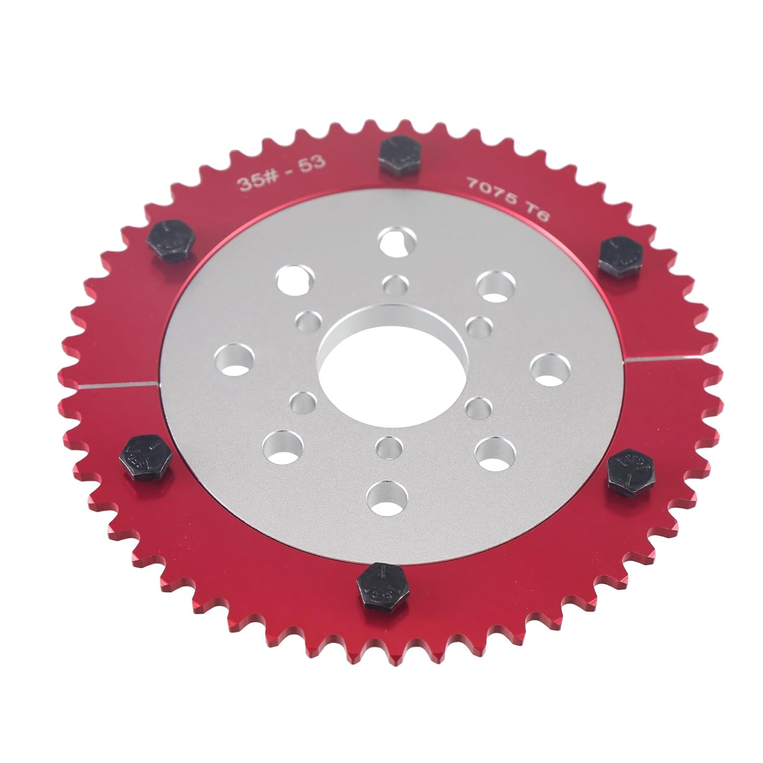 7075 Aluminum Universal 35 Chain 53T Split Sprocket with Adapter for Predator 212cc 196cc 79cc Go Kart Mini Bike CT200U-EX CT200U BT200X CT100U MB200 MBX11 Motorcycle Red