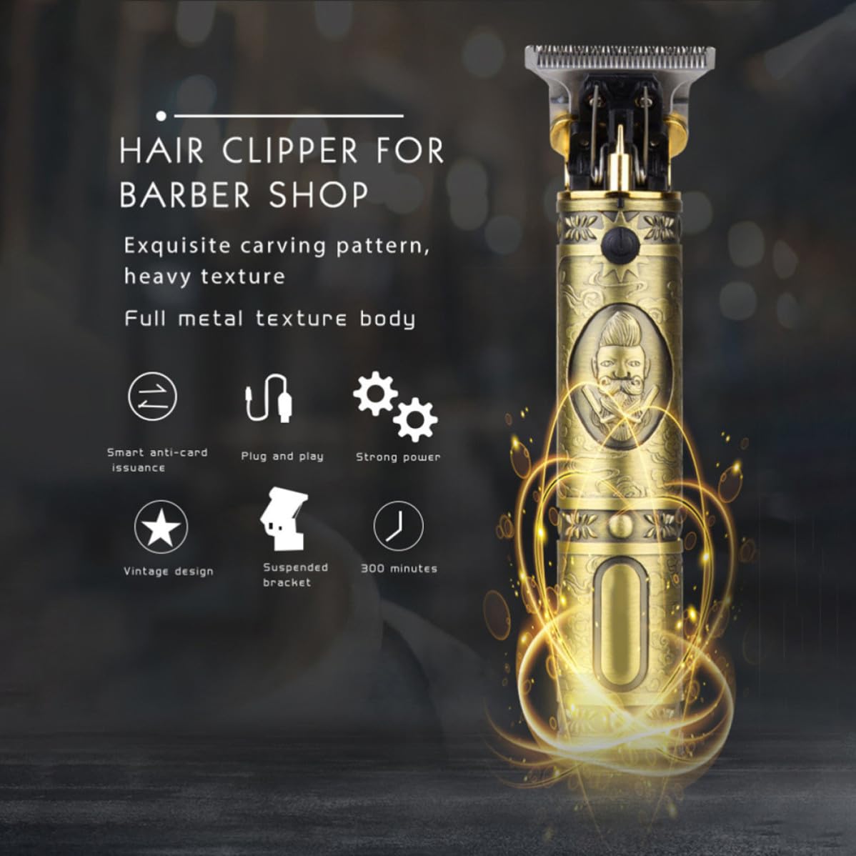 Cortapelos Eléctrico Profesional Dorado para Barba y Cabello en Casa