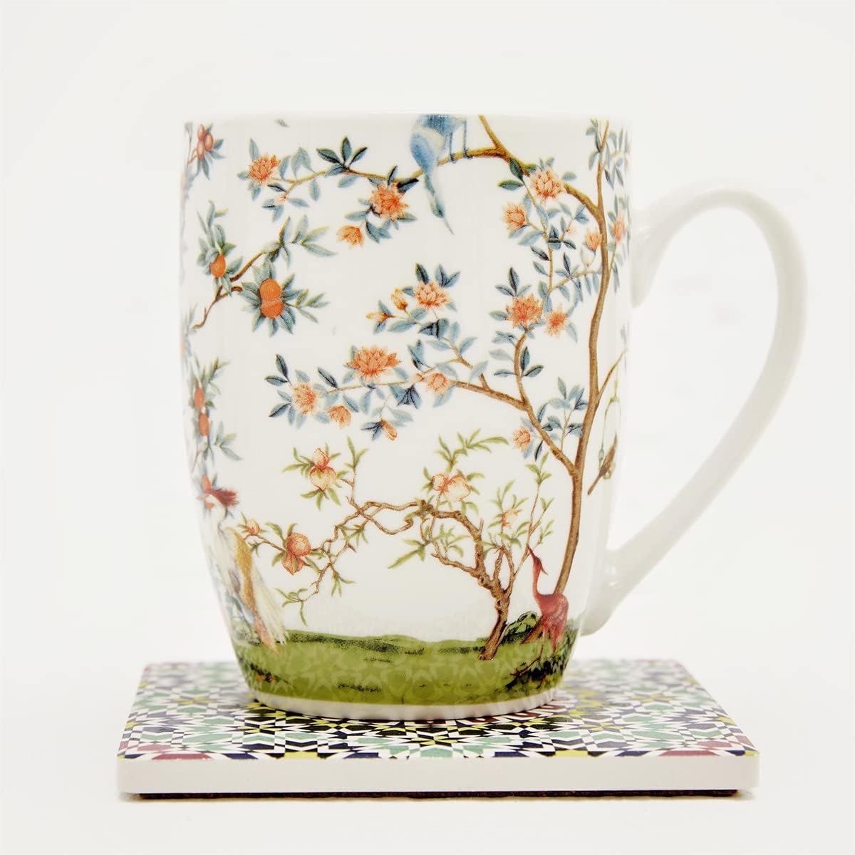 ALYC Fine China Coffee Mug Set – Bird and Branch Flower Teacup Design – 2Pack Porcelain Tea Cups with Gift Box (Bullet 12OZ) - Image 6