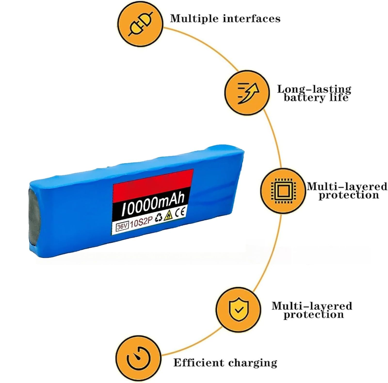 Batteria 36V 10Ah Per E-Bike E Monopattini Elettrici, Batteria Agli Ioni Di Litio Impermeabile Per Monopattini Elettrici E Go-Kart, Con Protezione BMS Integrata