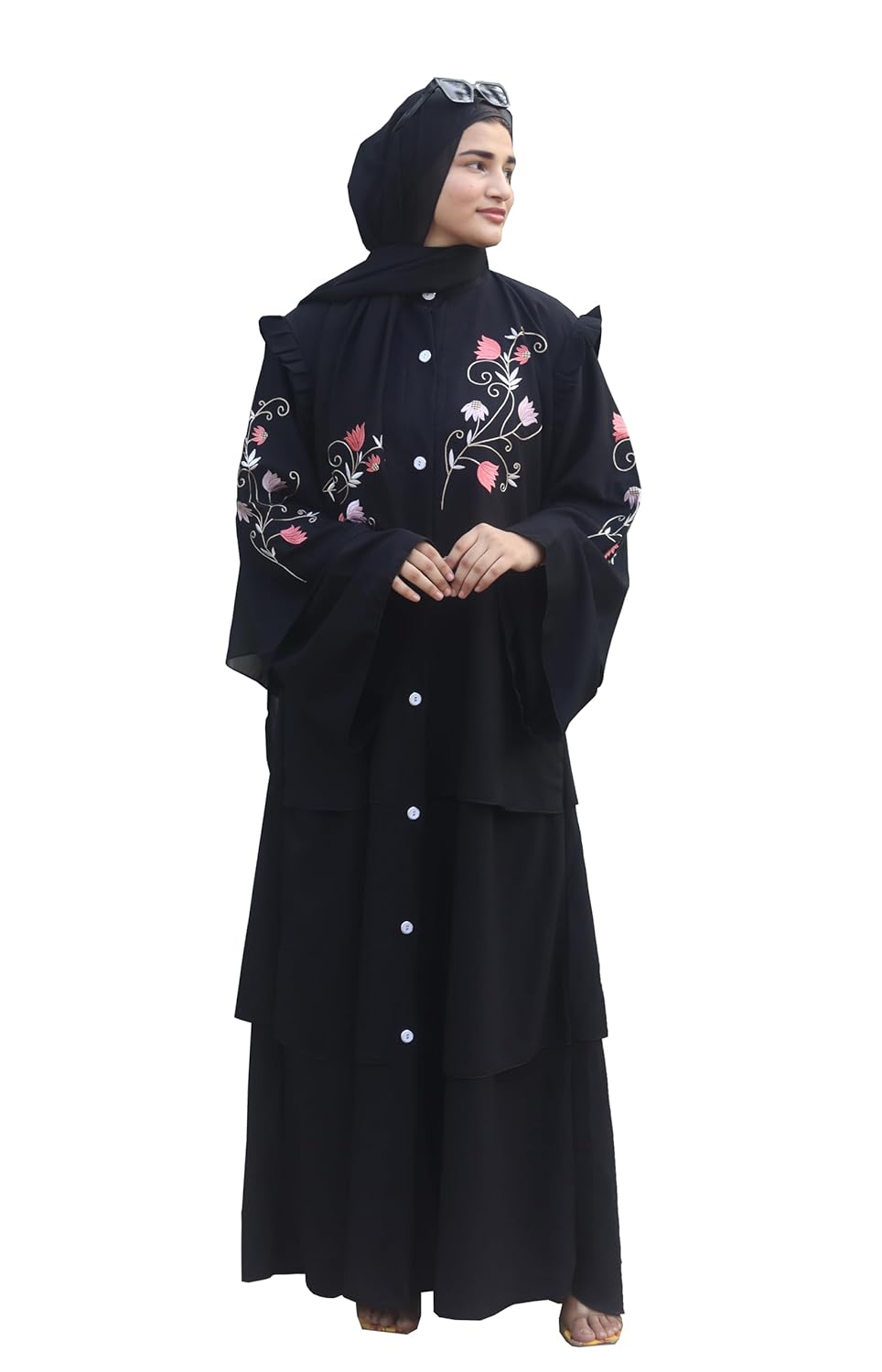 Black Abaya Embroidery Work Stylish Burkha For Women Elegant Modest Wear Islamic Naqab (Black)