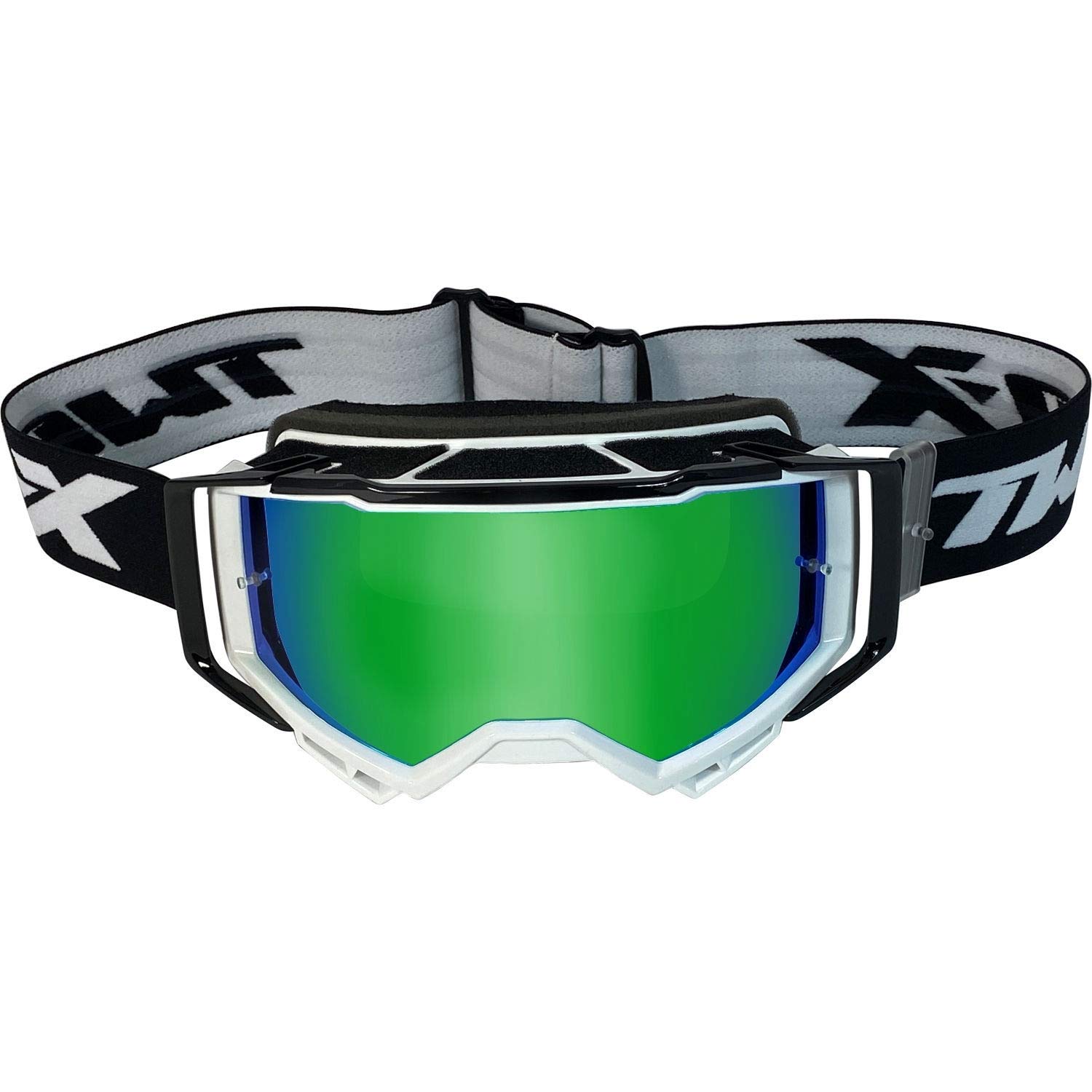 TWO-X Lunettes de motocross Atom Blizzard - Verres miroir verts - Protection nasale - Motocross - Enduro - Verre miroir - Anti-rayures