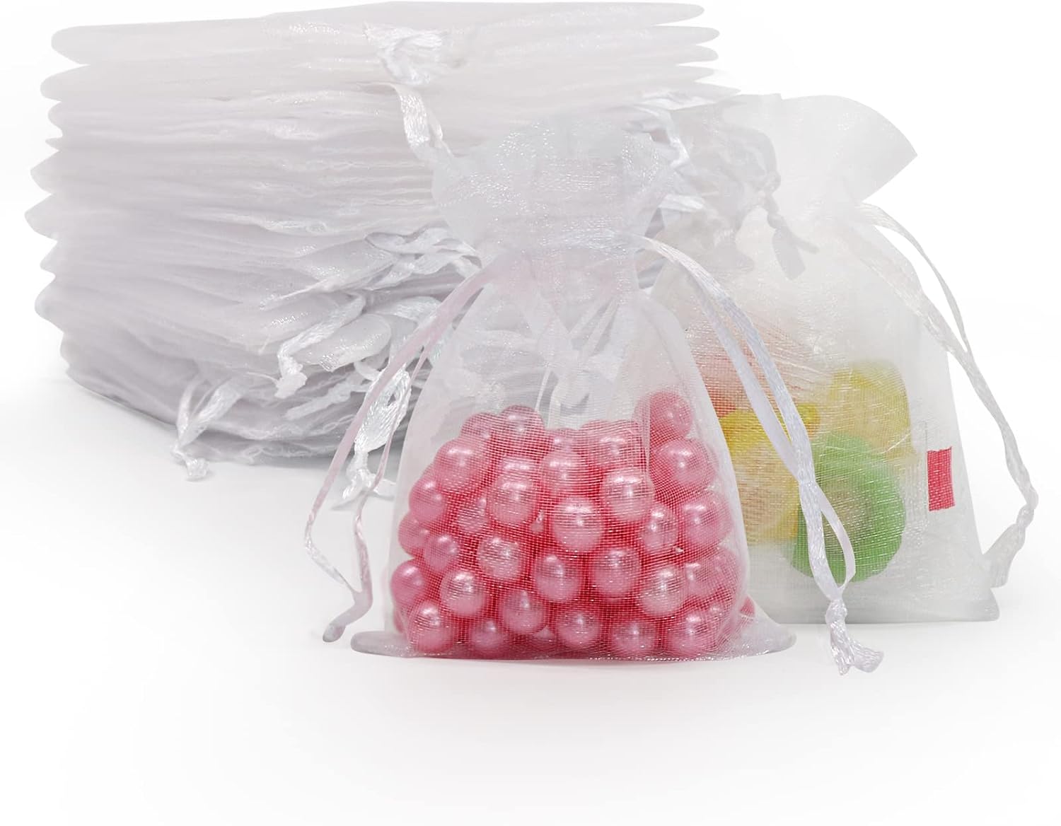 SumDirect White Sheer Organza Bags - 200Pcs 3x4 inches Gift Bags with Drawstring,Small Organza Jewelry Pouches for Wedding Party Christmas Favor
