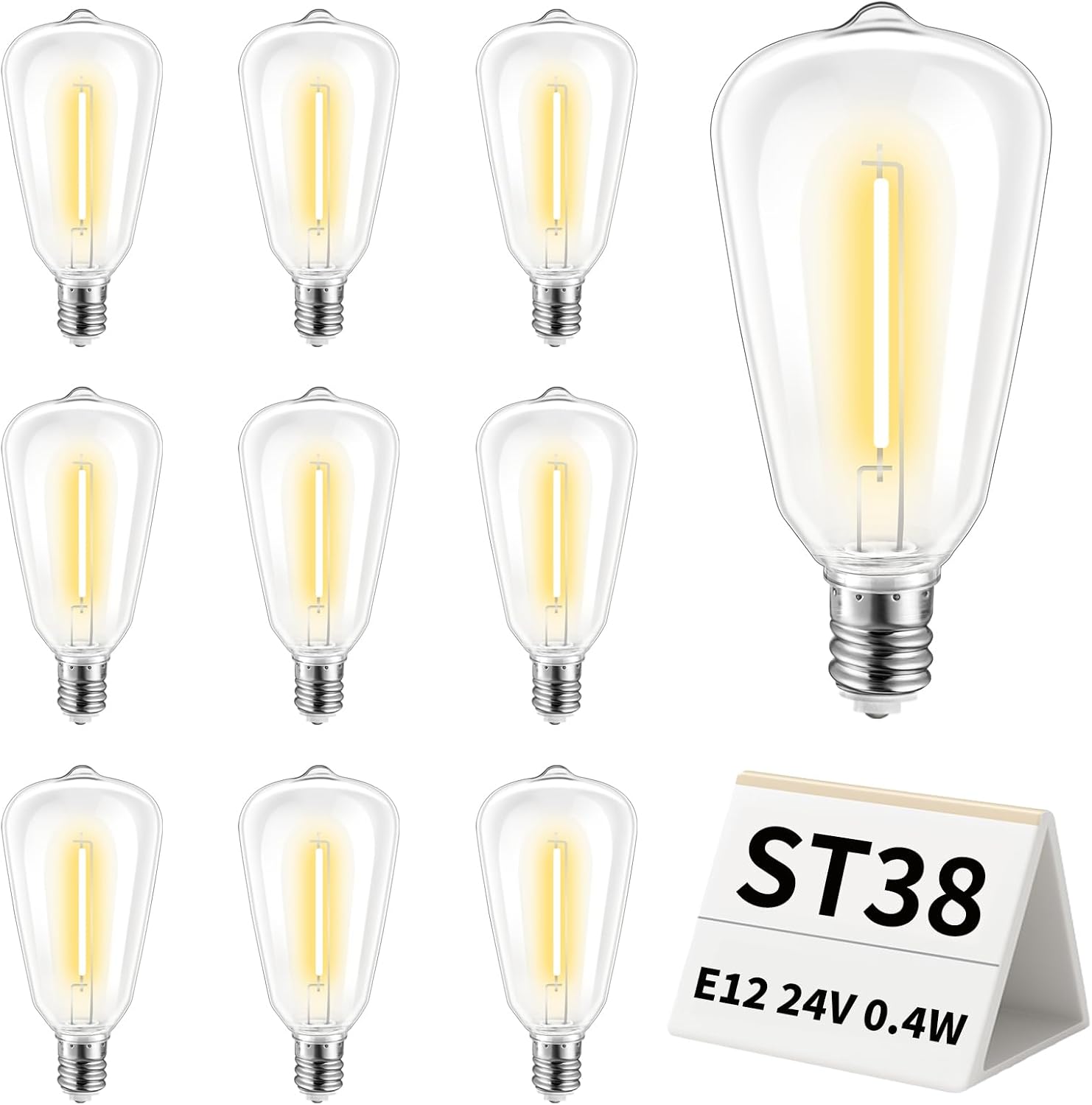 [24V System Specialist] 10-Pack Low Voltage ST38 LED Bulbs, E12 Base RV Awning & Camper Light Spares, IP65 Waterproof Plastic, Shock-Resistant for Travel & Camping (Strictly 24V, NO 120V)