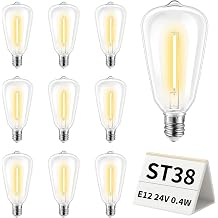 [24V System Specialist] 10-Pack Low Voltage ST38 LED Bulbs, E12 Base RV Awning & Camper Light Spares, IP65 Waterproof Plastic, Shock-Resistant for Travel & Camping Strictly 24V, NO 120V