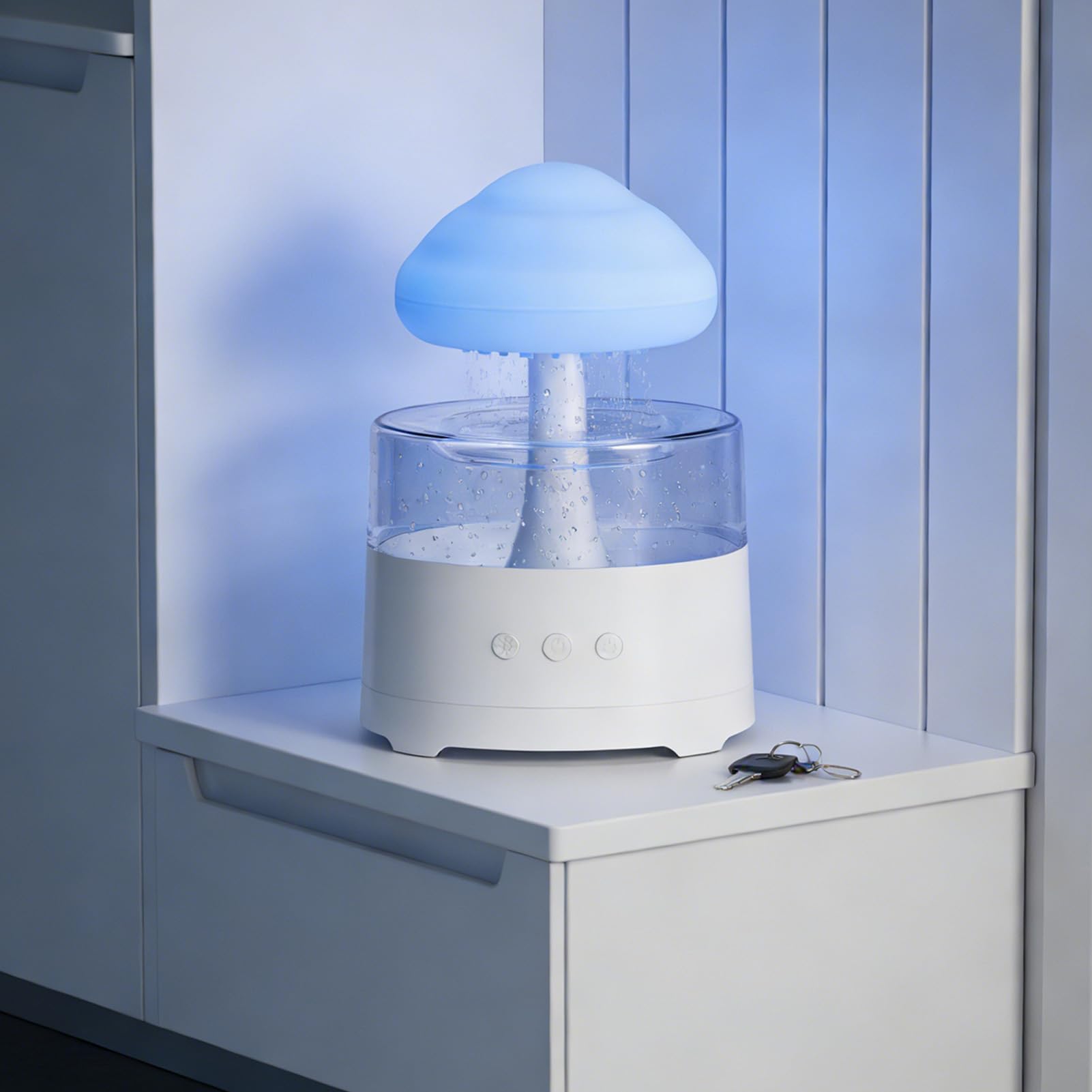 Umidificatore a Pioggia, Luce LED a 7 Colori, con Batteria da 1800 MAh, Diffusore per Aromaterapia e Suoni Rilassanti della Pioggia, per Soggiorno, Camera da Letto, Casa, Ufficio, Scrivania,
