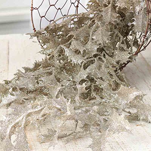 Factory Direct Craft Elaborate Cascading Platinum Glittered Artificial Holly Leaf Spray for Holiday and Home Decor