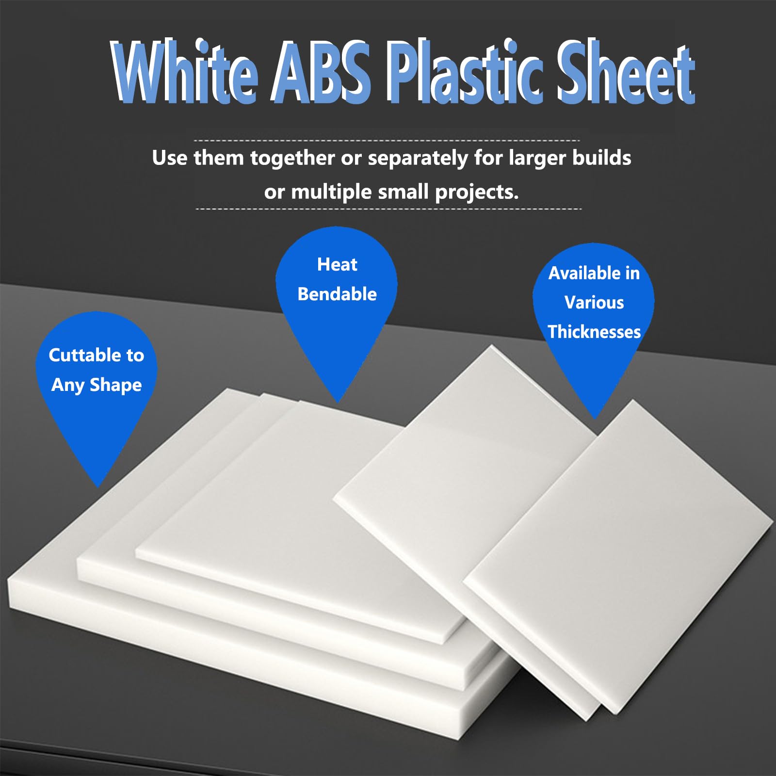 Pannelli ABS Plastica Bianca 300mm*500mm Fogli Rigidi Opachi Styrene per Incisione Laser CNC DIY Bricolage Modellismo Montaggio Plastica Resistente e Duratura,300mm*500mm*15mm
