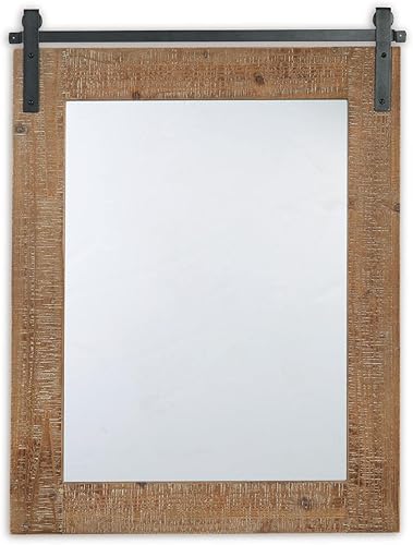 Miniatura 3 de Signature Design by Ashley Lanie Espejo rústico con riel de metal para puerta de granero, marrón y negro