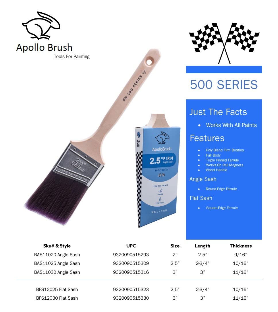 Apollo Brush 500 Series Poly Blend - Brocha de pintura de ángulo firme (2.5 pulgadas)