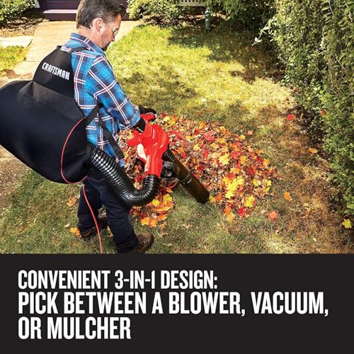 Image of CRAFTSMAN Leaf Blower, Leaf Vacuum and Mulcher, 3-in-1 Backpack Blower, Up to 230 MPH, 12 Amp, Corded Electric (CMEBL700)
