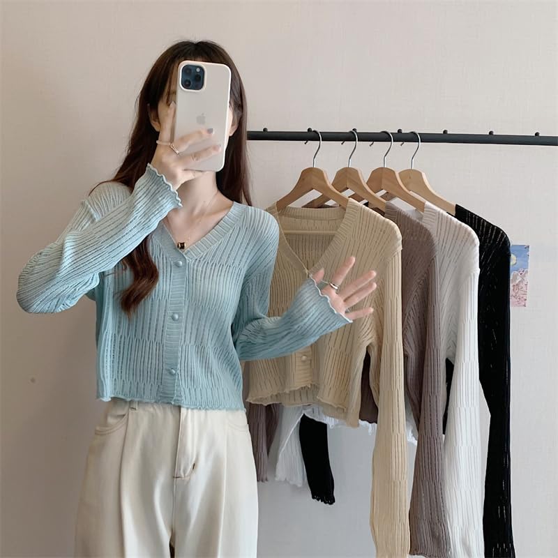 Image of ICW Women's Knitted Ribbed Cardigan Long-Sleeve V-Neck Button-Up Shrug Jacket Top Dn85