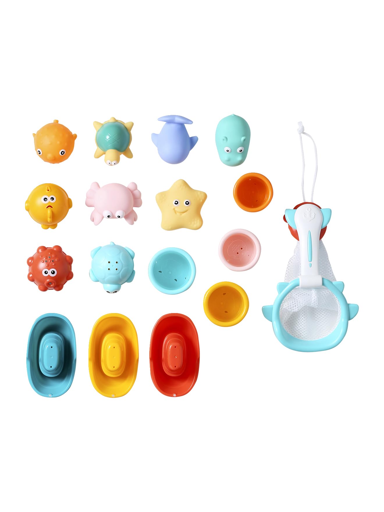 VERTBAUDET Lot de 16 Jouets de Bain avec Panier Multicolore TU