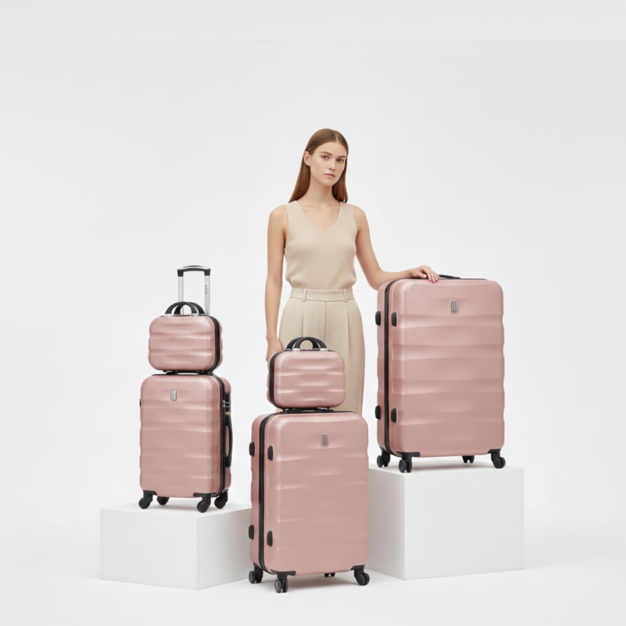 CELIMS - Valise Moyenne Taille 65 cm | Bagage Soute Avion | 20kg | 8 Roues | ABS Rigide et Légère | Cadenas | Rose Gold