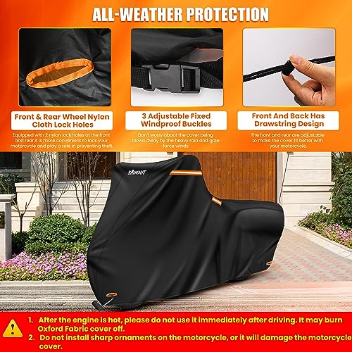 Image of Motorcycle Cover Heavy Duty, 420D Motorcycle Cover Waterproof Outdoor with Nano Coating, 5 Reflective Strips and Air Vents, Dirtbike Cover (Black 3XL)