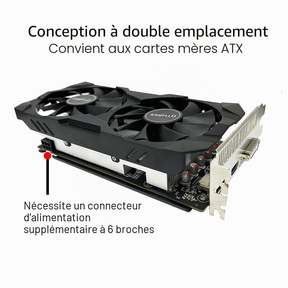 QTHREE Radeon RX 560 XT 8Go GDDR5 128-bit Carte Graphique, HDMI, DVI-D, DisplayPort, Grafikkarten PC für Gaming, GPU, PCI Express x16, DirectX 12, 6 PIN Power Supply