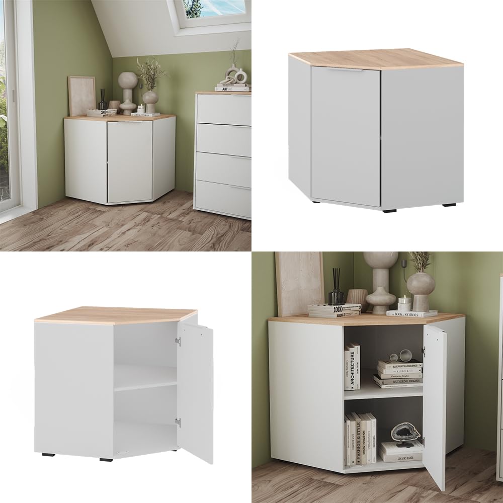 Vicco Credenza Betti, Bianco/Sonoma, 77.9 x 77.9 cm | con 1 porta, per riporre abiti e oggetti di uso quotidiano