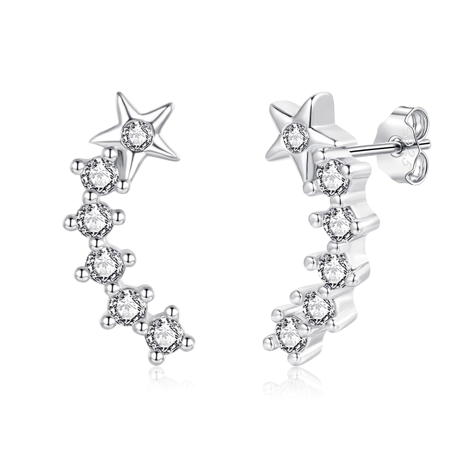 Zolkamery Ohrstecker Silber 925, 925 Sterling Silber Stern Stecker Ohrringe für Damen, Hypoallergene Stern Ohrstecker mit Zirkonia, 15 16mm Schlafen Knorpel Ohr Stecker, Geschenk für Mädchen mit Box