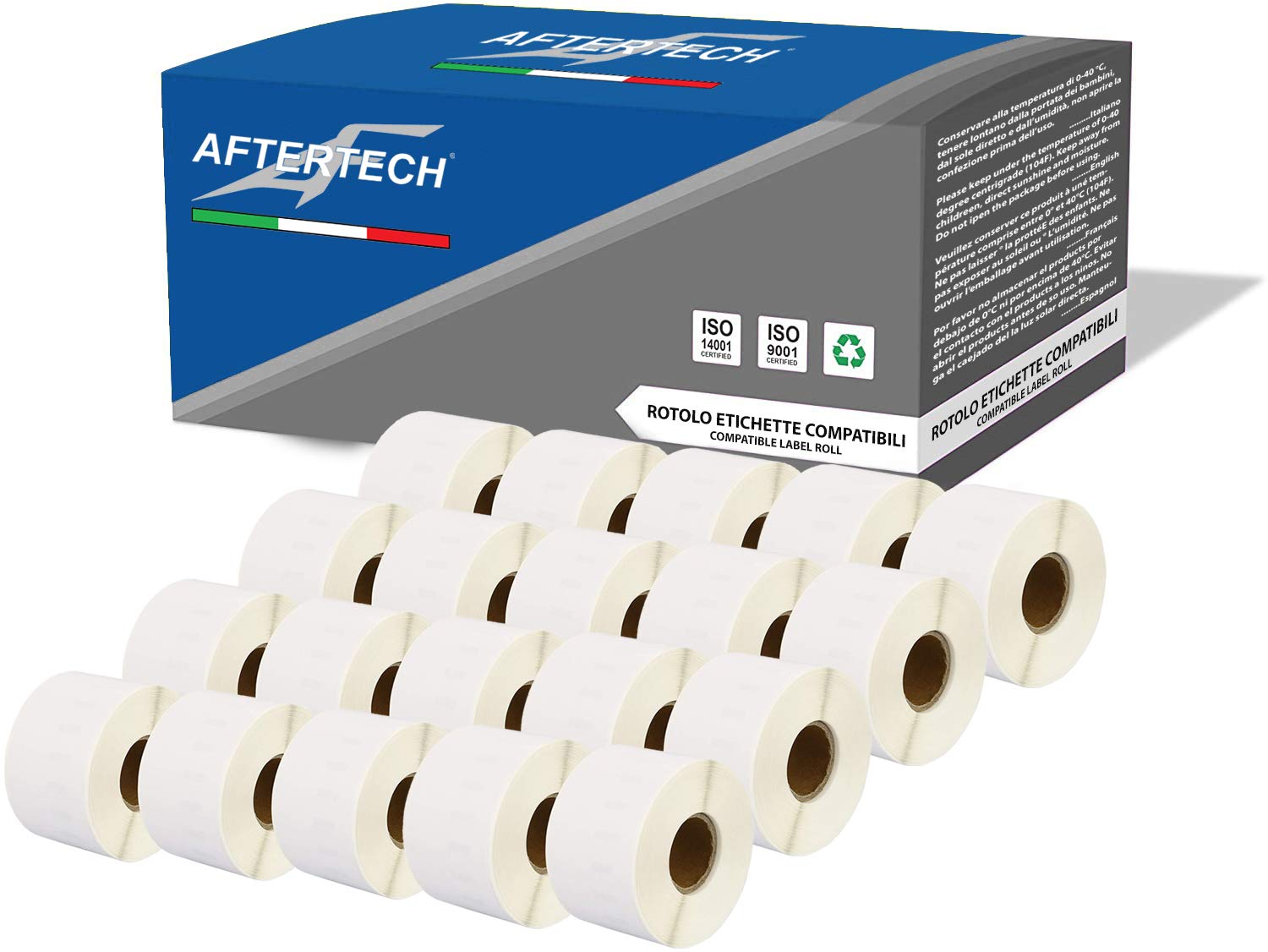 Aftertech 20x 99018 38x190mm Compatible Adhesive Label Rolls (110 Labels/roll = 2200 Total) for Dymo LabelWriter Seiko SLP labelmakers Printers S0722470 20x99018