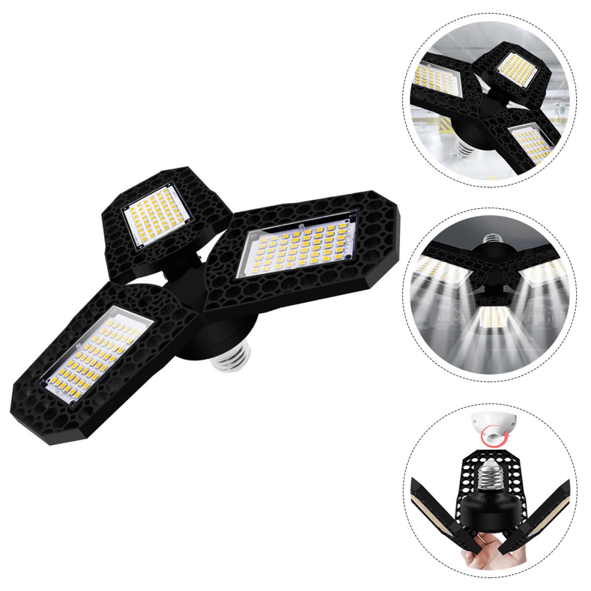 Vaguelly LED Warehouse Lamp Folding Garage Light 80w Deformable Ceiling Bay Light White for Workshop and Industrial Use — view 6