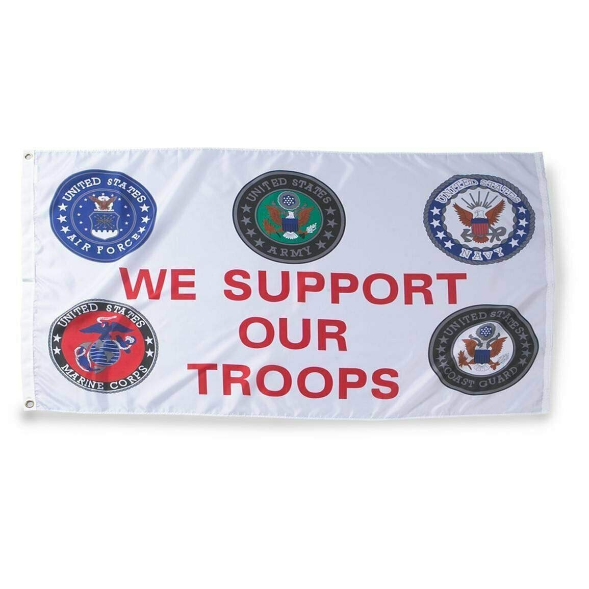 WE Support Our Troops Flag 3x5 ft Seals US Army Air Force Marines Coast Gd 3'x5' Premium Quality Heavy Duty Polyester Indoor Outdoor Flag.